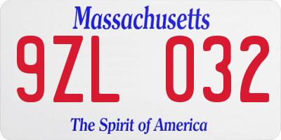 MA license plate 9ZL032