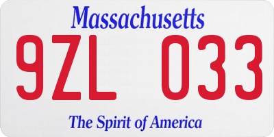 MA license plate 9ZL033