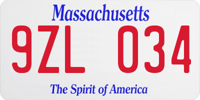 MA license plate 9ZL034