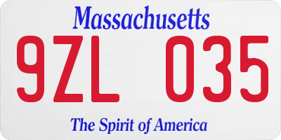 MA license plate 9ZL035