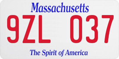 MA license plate 9ZL037