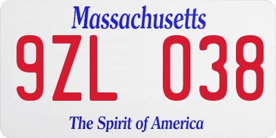 MA license plate 9ZL038