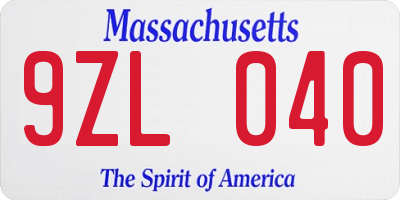 MA license plate 9ZL040