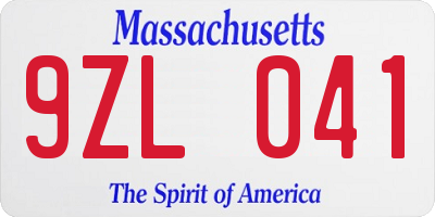 MA license plate 9ZL041