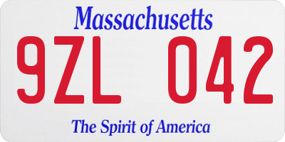 MA license plate 9ZL042