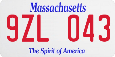 MA license plate 9ZL043