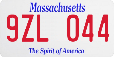 MA license plate 9ZL044