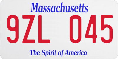 MA license plate 9ZL045