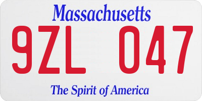 MA license plate 9ZL047