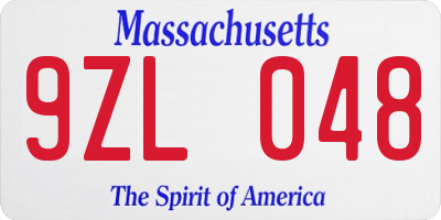 MA license plate 9ZL048