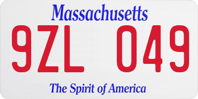 MA license plate 9ZL049