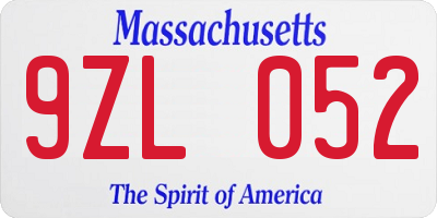 MA license plate 9ZL052