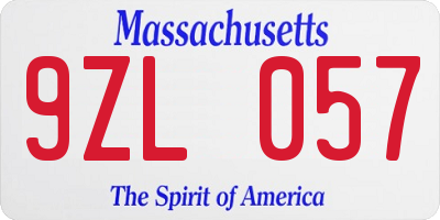 MA license plate 9ZL057