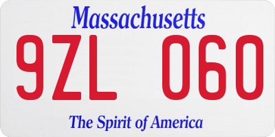 MA license plate 9ZL060