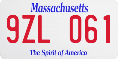 MA license plate 9ZL061