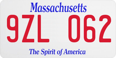 MA license plate 9ZL062