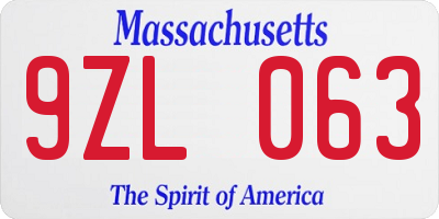 MA license plate 9ZL063