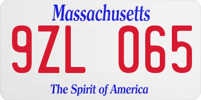 MA license plate 9ZL065