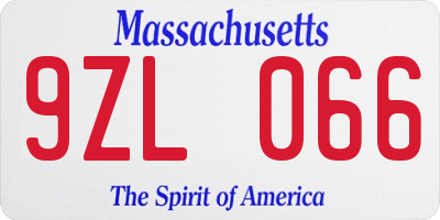 MA license plate 9ZL066