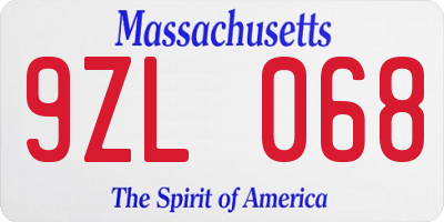 MA license plate 9ZL068