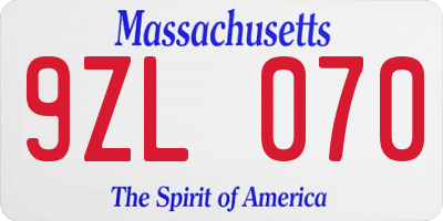 MA license plate 9ZL070