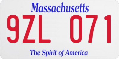 MA license plate 9ZL071