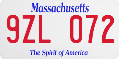 MA license plate 9ZL072