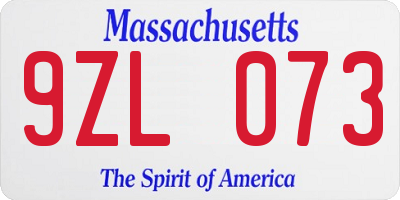 MA license plate 9ZL073