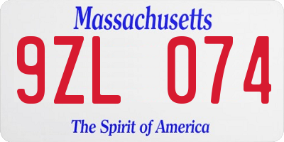 MA license plate 9ZL074