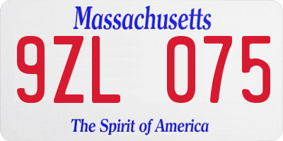 MA license plate 9ZL075