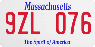 MA license plate 9ZL076