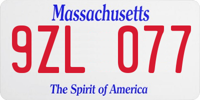 MA license plate 9ZL077