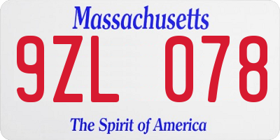 MA license plate 9ZL078