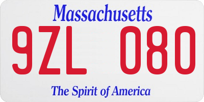 MA license plate 9ZL080