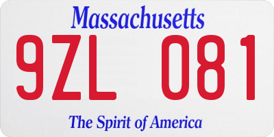 MA license plate 9ZL081