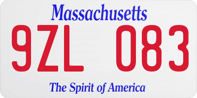 MA license plate 9ZL083