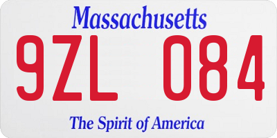 MA license plate 9ZL084