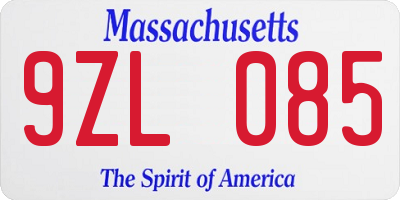 MA license plate 9ZL085