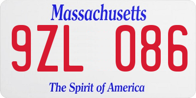 MA license plate 9ZL086