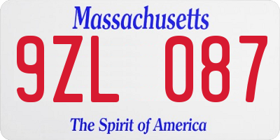 MA license plate 9ZL087