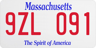 MA license plate 9ZL091