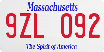 MA license plate 9ZL092
