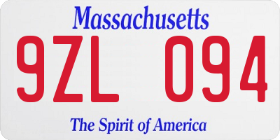 MA license plate 9ZL094