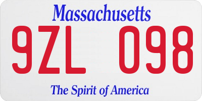 MA license plate 9ZL098