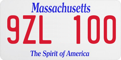 MA license plate 9ZL100