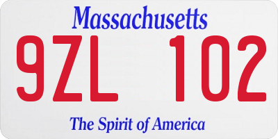 MA license plate 9ZL102