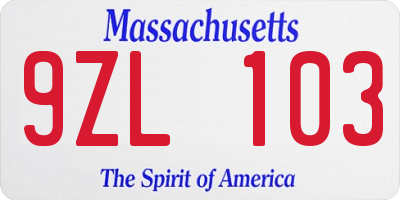 MA license plate 9ZL103