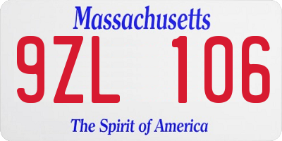 MA license plate 9ZL106