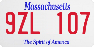 MA license plate 9ZL107