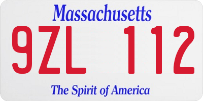 MA license plate 9ZL112